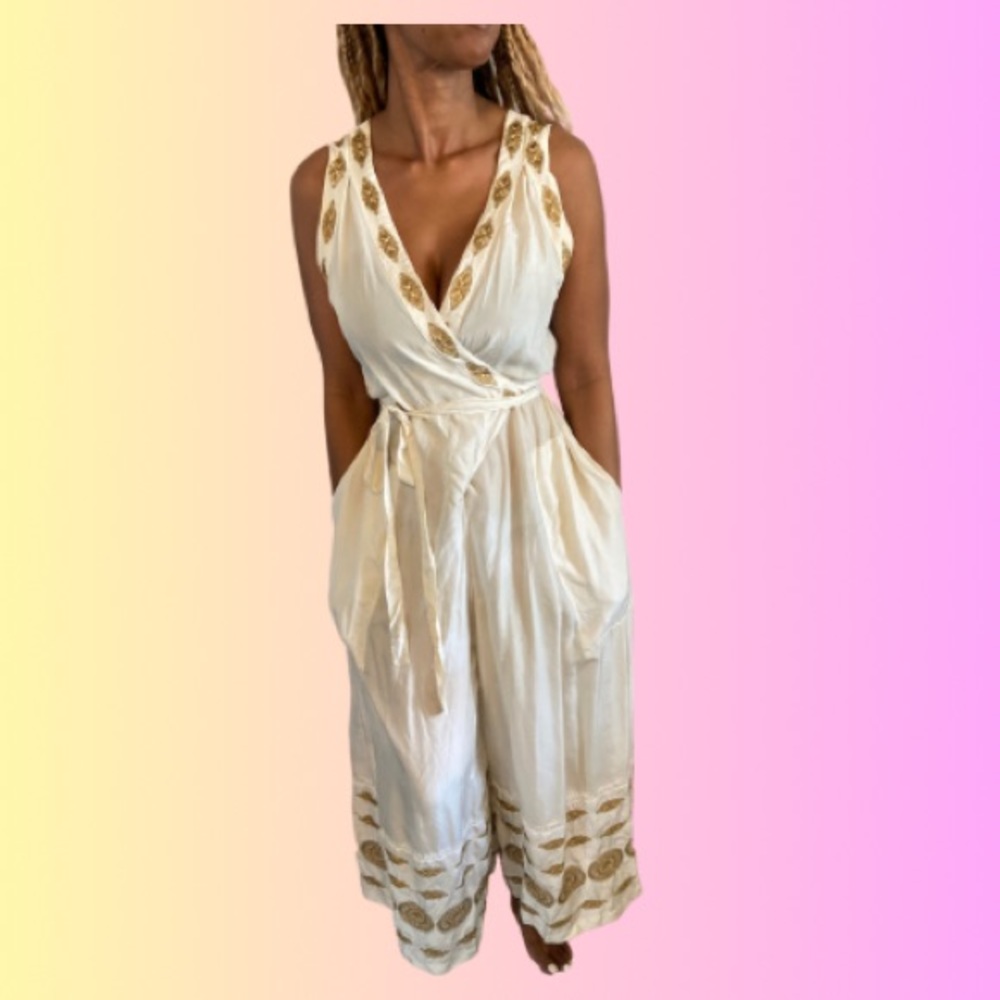 Silk Ivory wide-leg jumpsuit from Burning Torch.. with pockets!